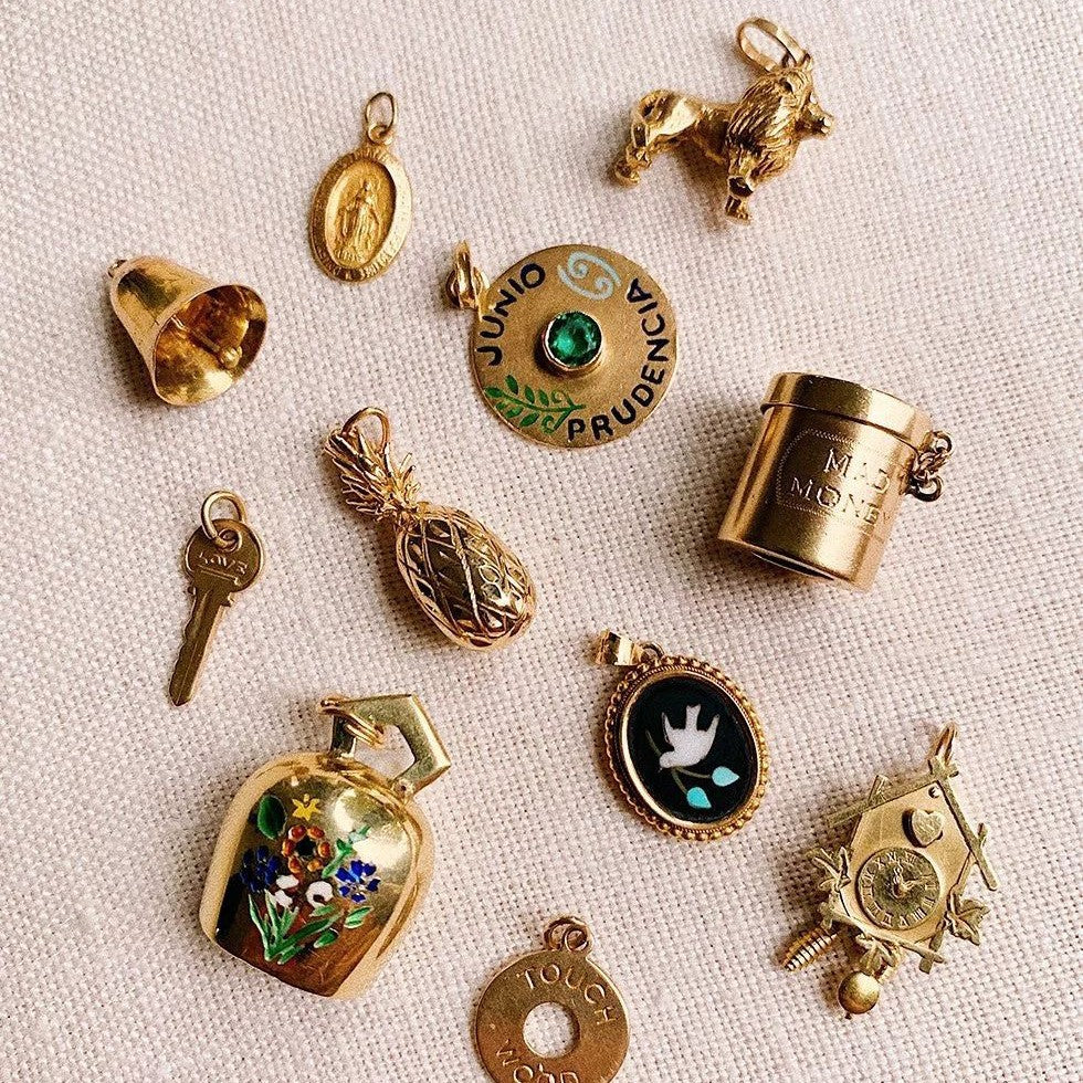 Vintage Luxury 18K Gold Plated Drip Oil Brass Pendant Stainless Steel Charm Bar for Women
