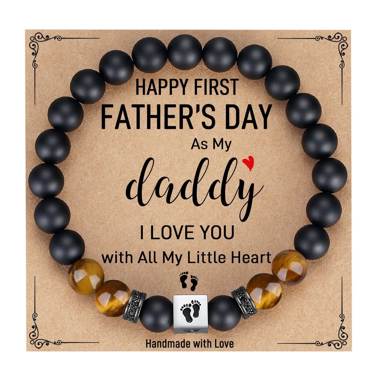 Men's Casual Matte Tiger Eye and Stainless Steel Geometric Bracelet