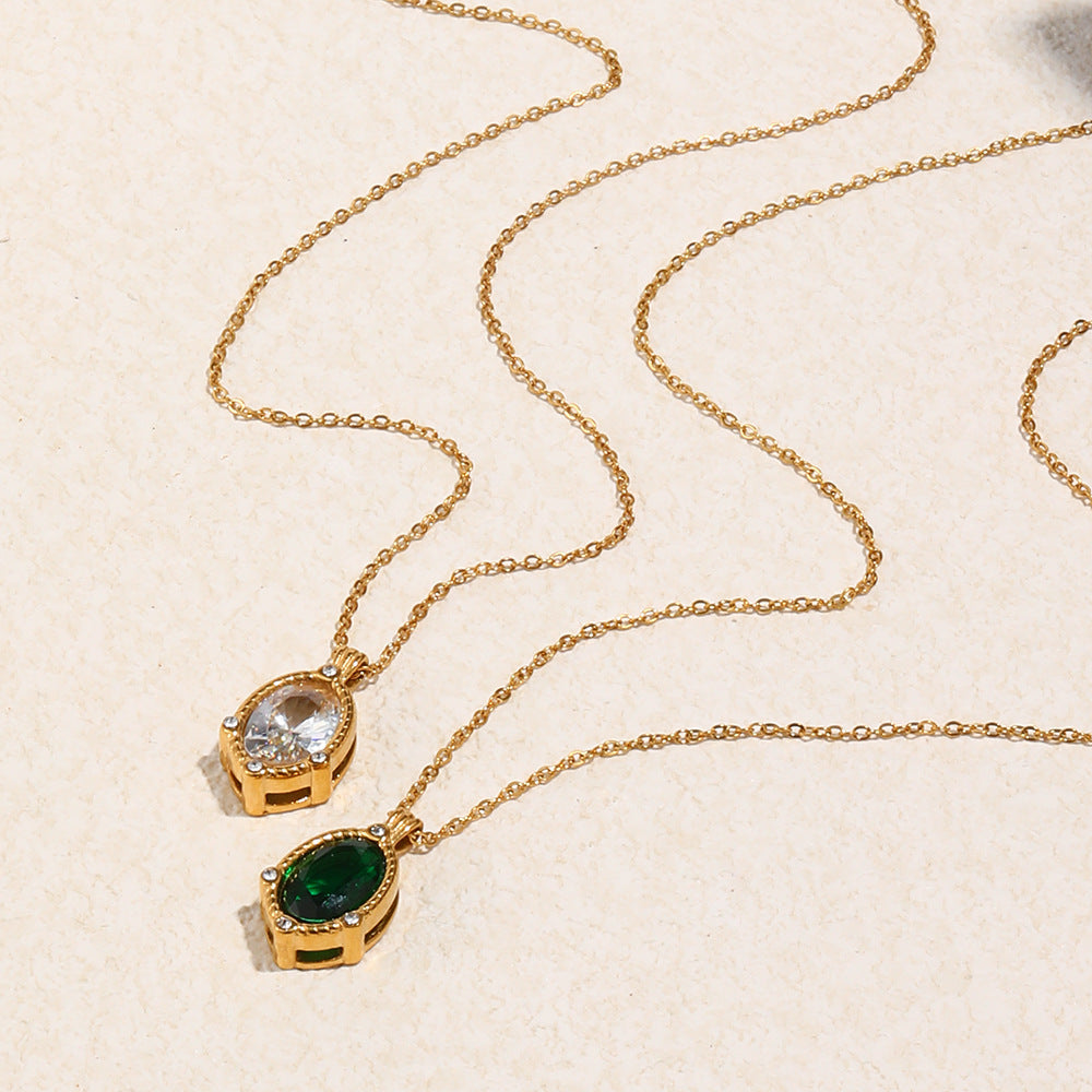 Light Luxury Geometric Oval Zircon Stainless Steel 18K Plated Necklace for Women