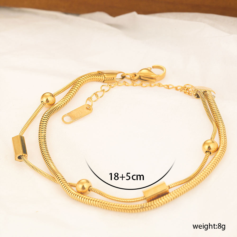 Bracciale a catena doppia a serpente in acciaio inossidabile a forma di U, minimalista, con finitura placcata, da donna