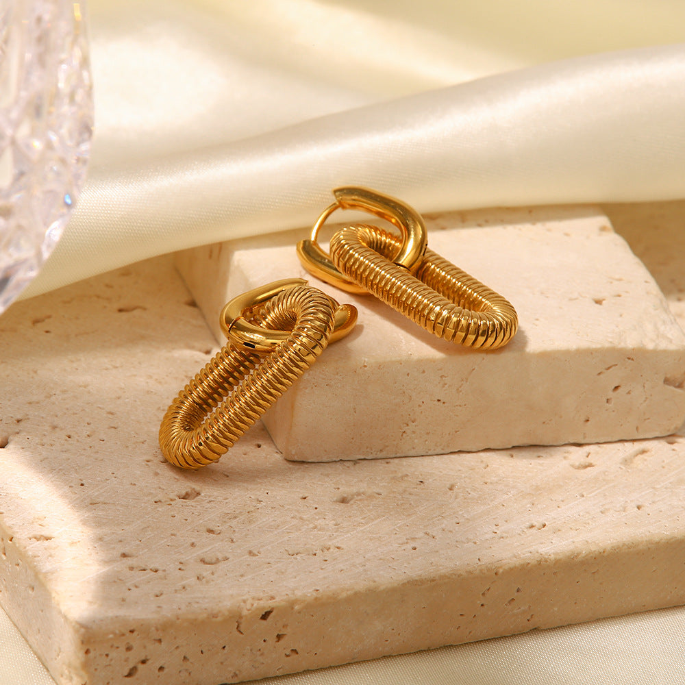 Exaggerated 18K Gold Plated Geometric Square Stainless Steel Earrings for Women