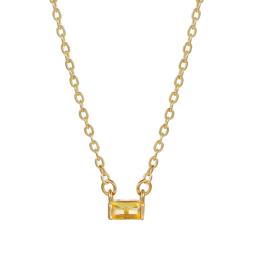 Fashionable Square Birthstone Pendant Necklace in Copper with Gold Plating and Zirconia for Women