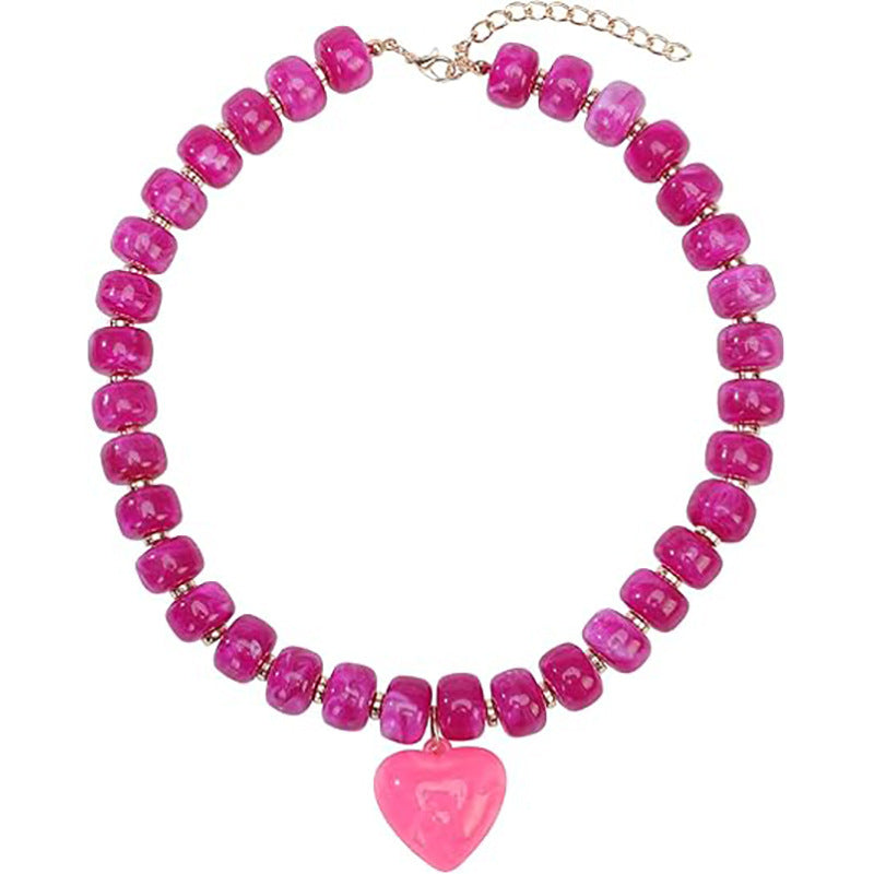 Casual Minimalist Heart Geometric Acrylic Pendant Resin Beaded Necklace for Women