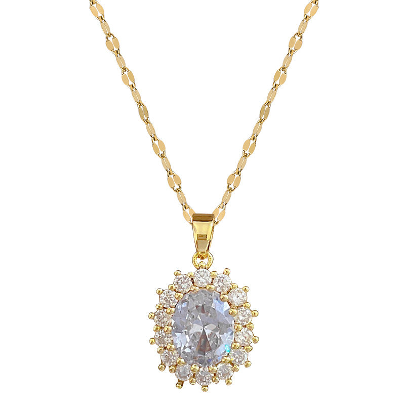 Collana da donna con catena ovale a marchese in acciaio al titanio con intarsio di strass di lusso