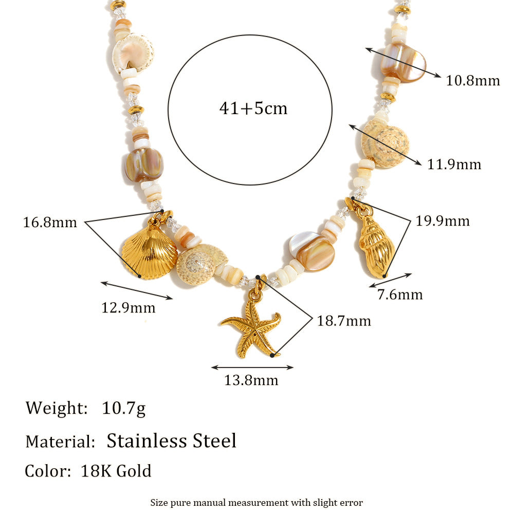 Collana pendente a tema oceanico geometrico d'ispirazione vintage in acciaio inossidabile con placcatura in oro 18K da donna