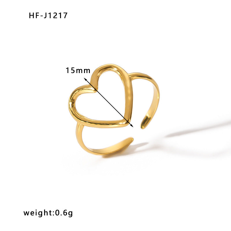 Minimalist Stainless Steel Ring with Crown Heart Bow Knot Leaf Wave Diamond Drop Star Geometric Shape 18K Vacuum Plated Gold Finish Women's Band