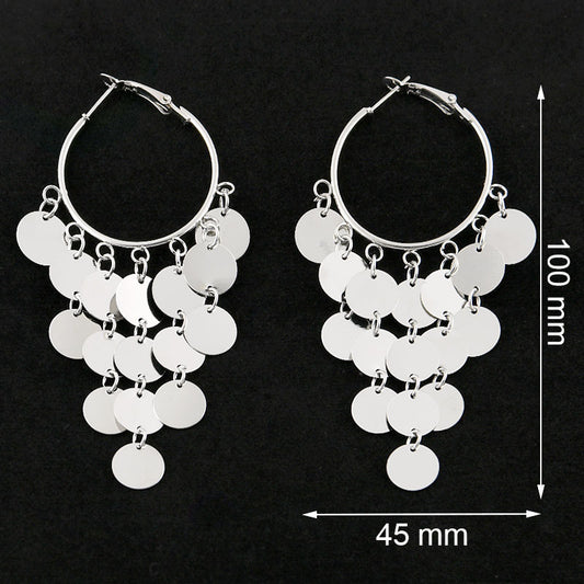Minimalist Geometric Round Alloy Plated Tassel Earrings with Sequins
