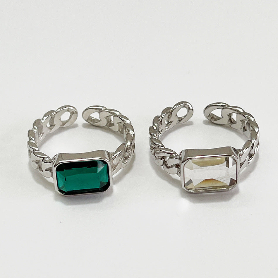 Square Cubic Zirconia Inlaid 925 Sterling Silver Ring