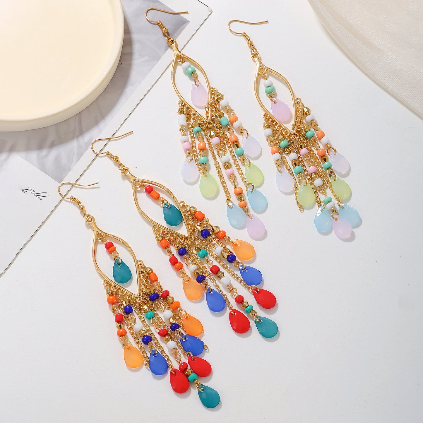 Bohemian Elegant Geometric Round Teardrop Zinc Alloy Plated Long Drop Earrings for Women