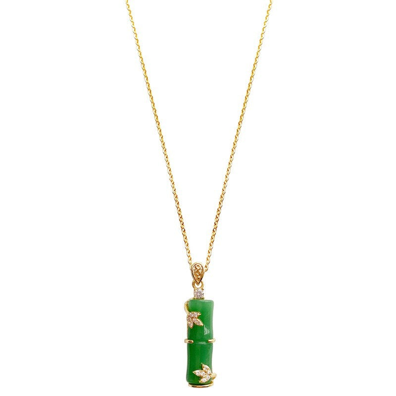 Minimalist Bamboo-Shaped Titanium Steel Pendant Necklace with Gold Plating, Geometric Design, O-Chain, Elegant Locket Style