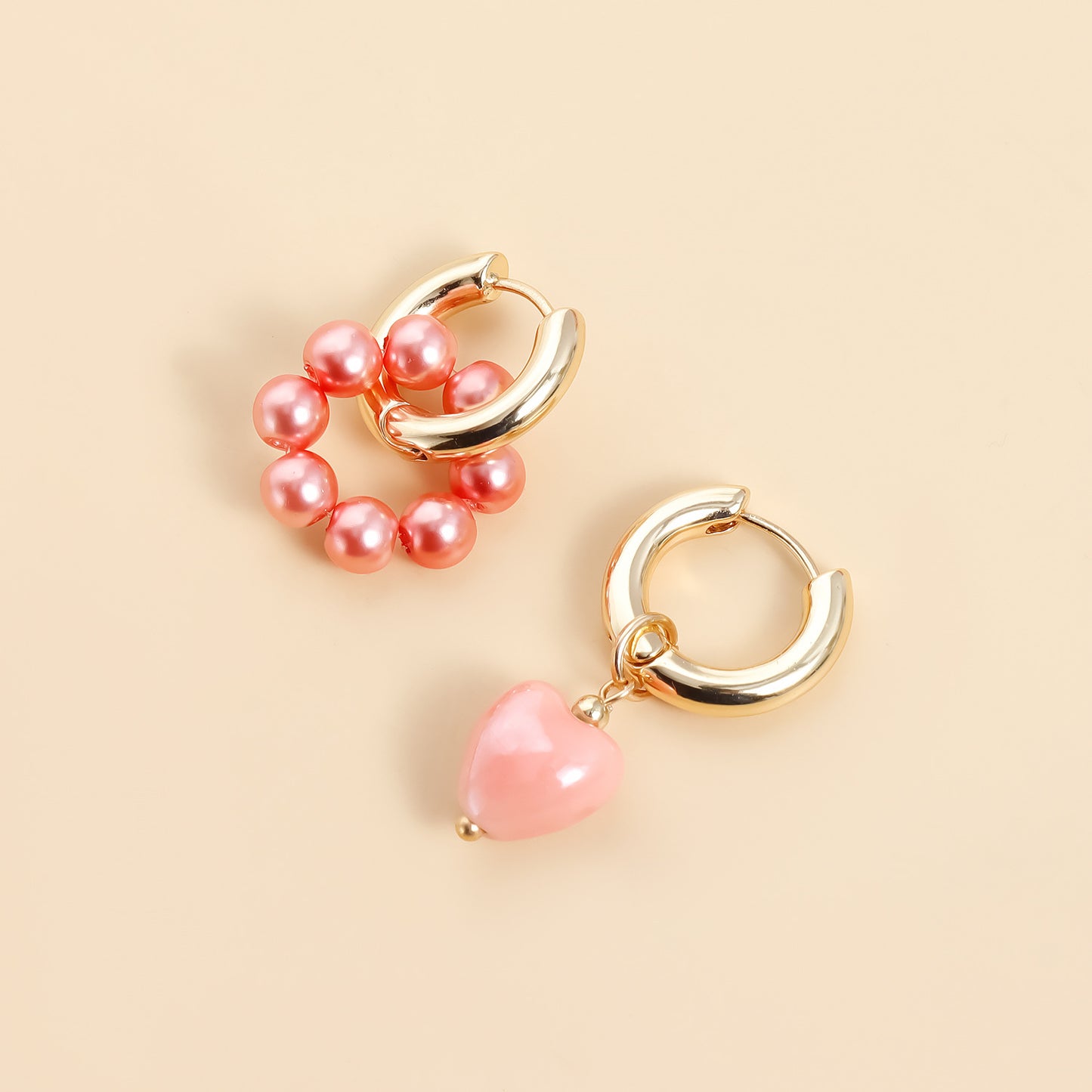 Vintage Ceramic Heart Geometric Asymmetrical Earrings in Zinc Alloy with Electroplating Finish for Women