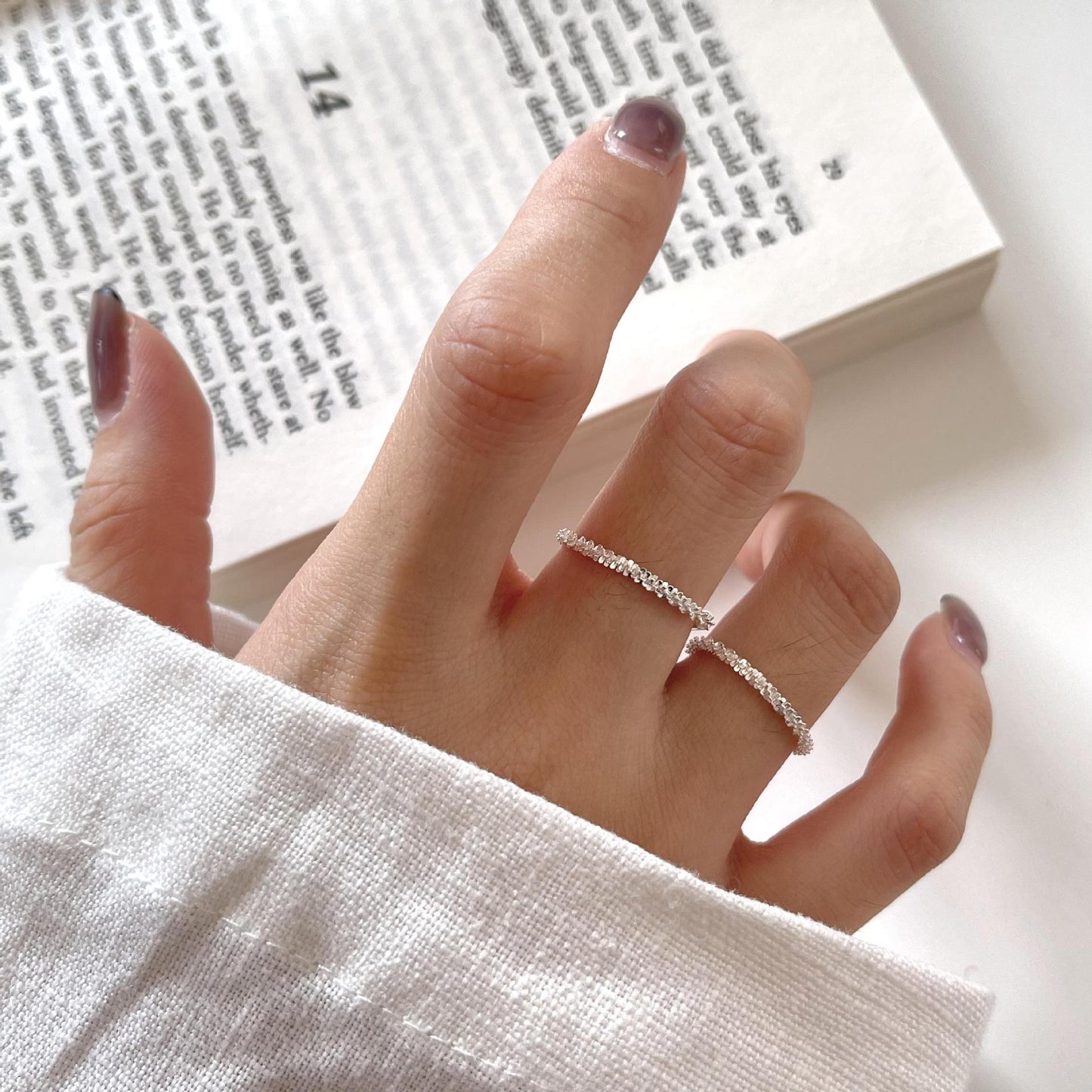 Minimalist Geometric S925 Sterling Silver Ring with Cauliflower Texture for Women