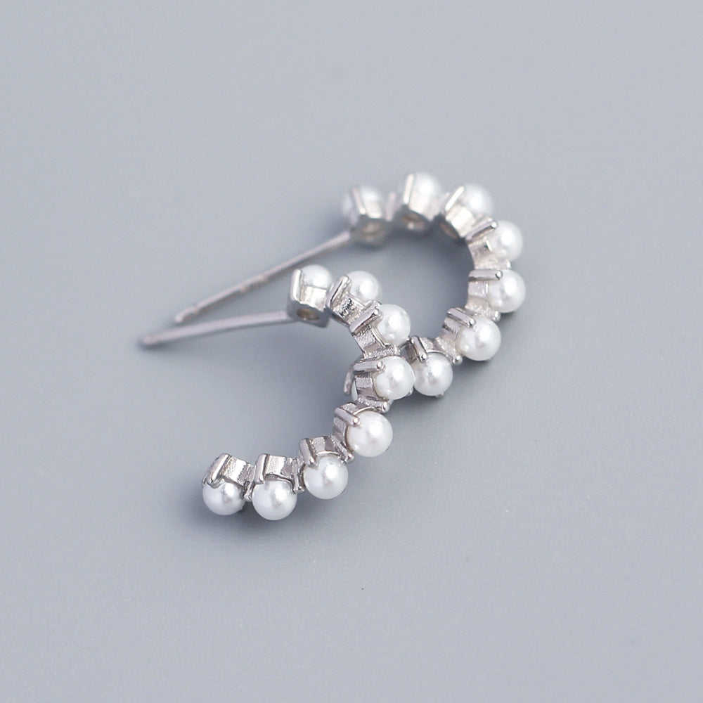 Orecchini a cerchio a forma di C in Argento Sterling 925 con perla intarsiata da donna
