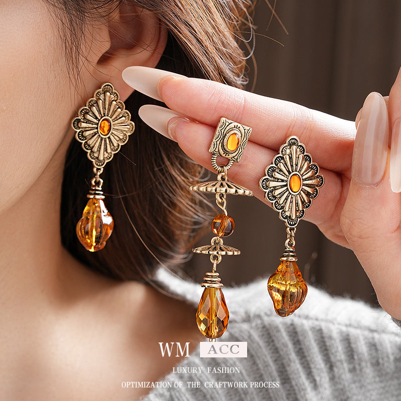 Vintage Rhombus and Teardrop Geometric Earrings in Alloy with Electroplated Finish for Women