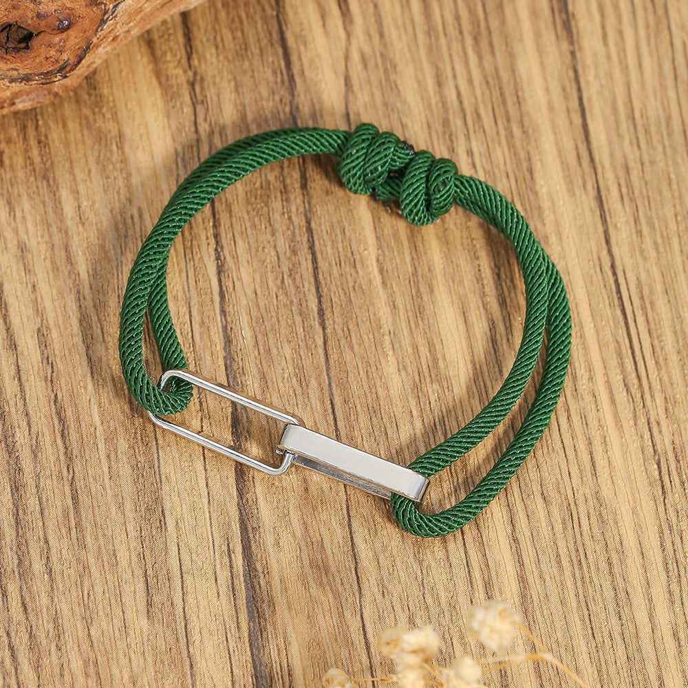Hip-hop Mixed Materials Plated Adjustable Double Ring Braided Bracelet