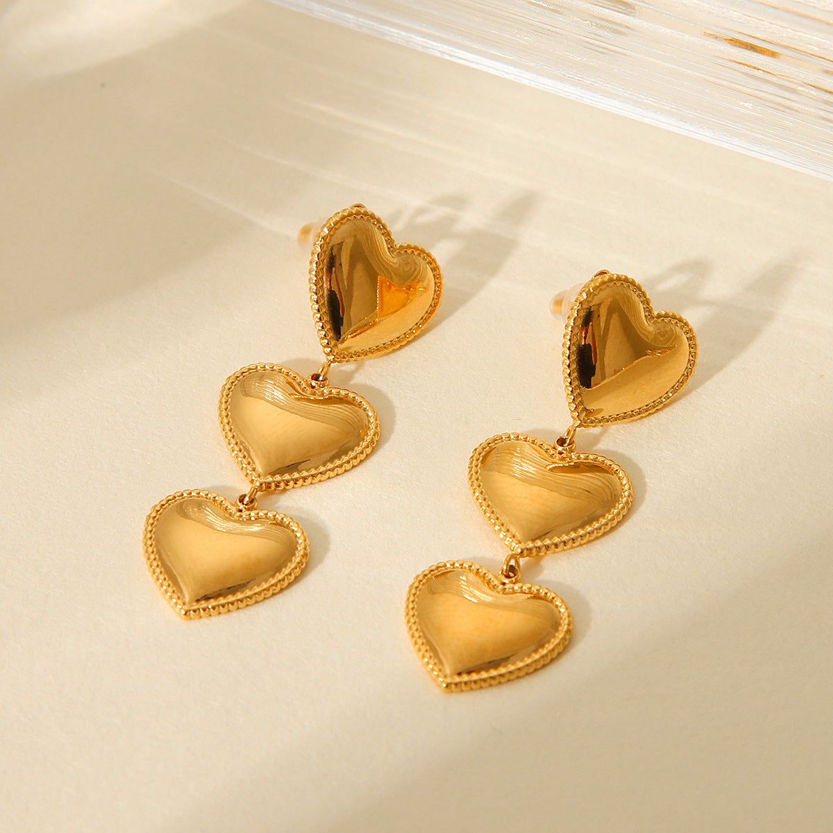 Minimalist Heart-Shaped Titanium Steel Earrings with 18K Gold Plating and Fringe Detail for Women