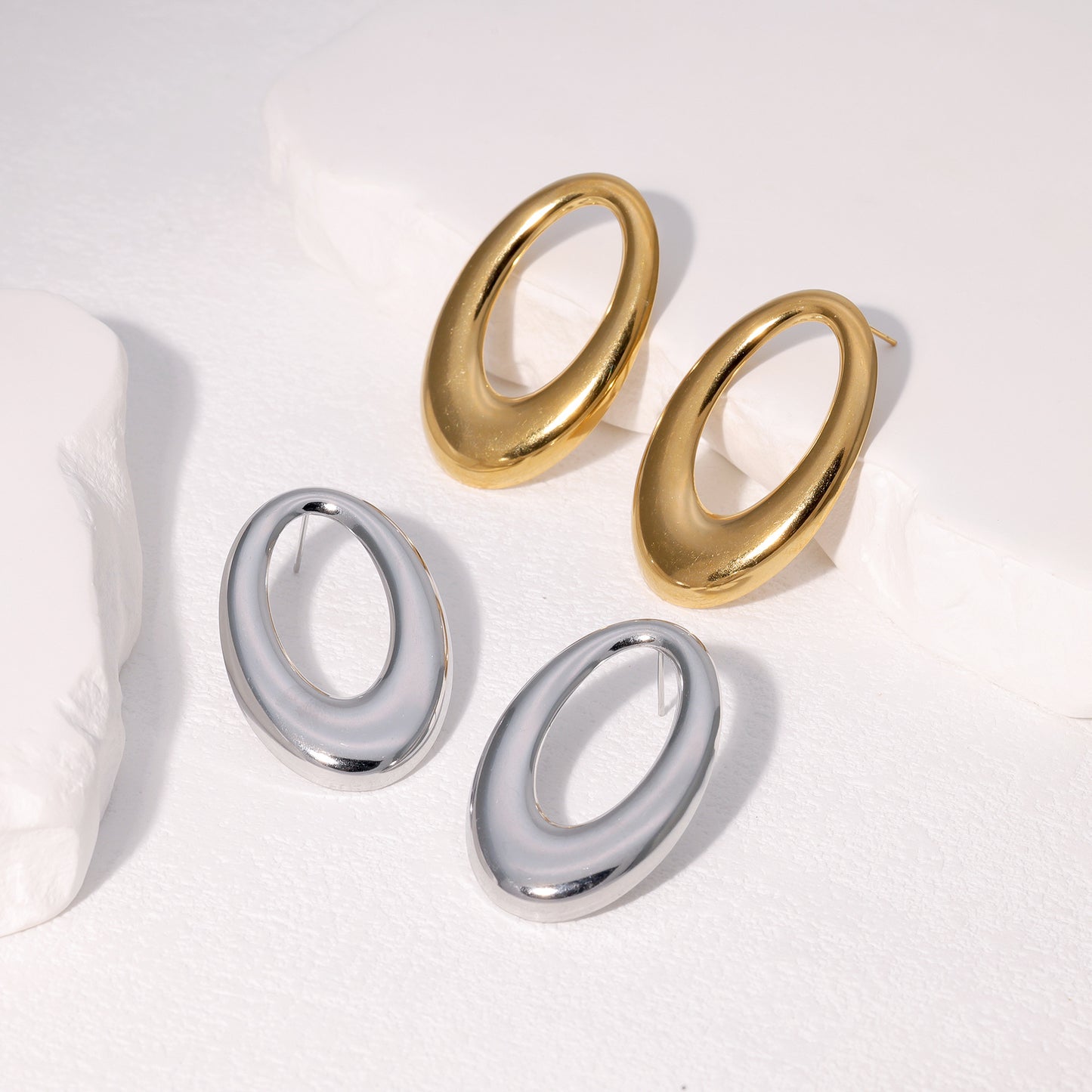 Minimalist Stainless Steel Hoop Stud Earrings with Polished Finish for Women