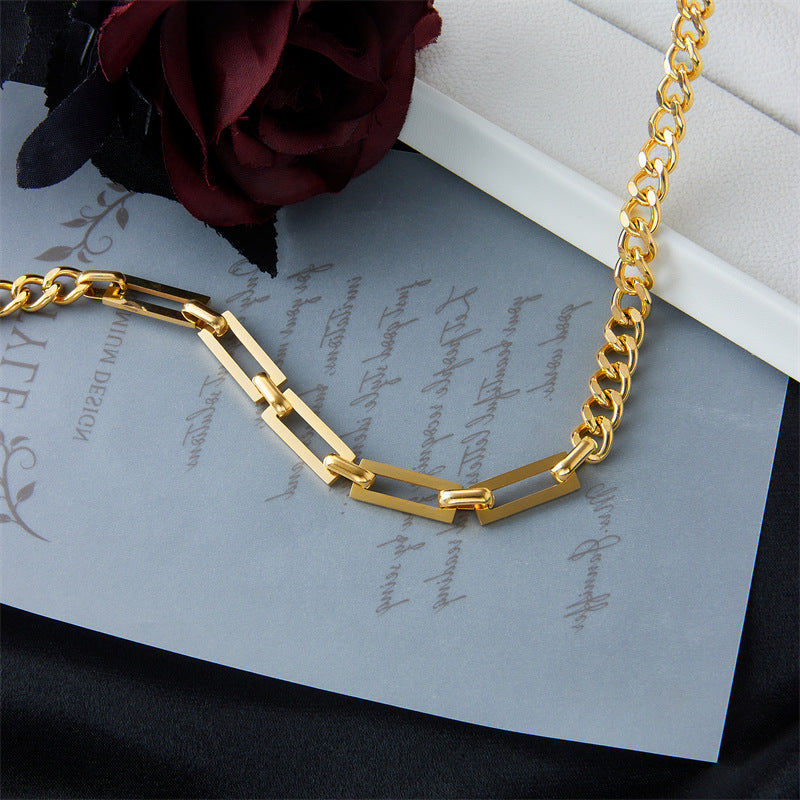 Punk Asymmetrical Titanium Steel Necklace with Heavy-Duty Chain Design for Women