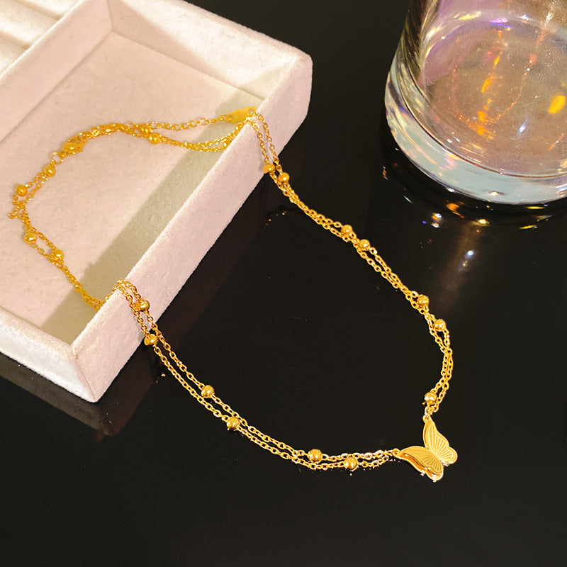 Sporty Sweet Butterfly Titanium Steel Plated Necklace with Brass Pendant Cable Chain Unisex