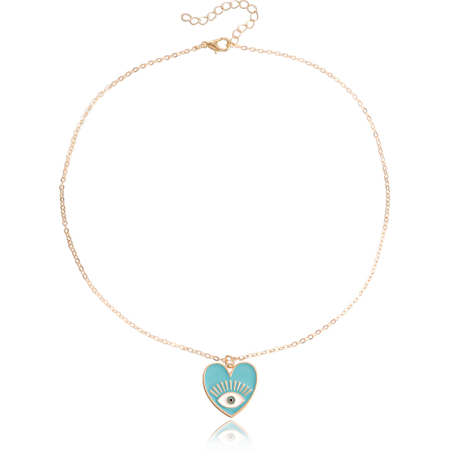 Minimalist Evil Eye Pendant Necklace for Women with Alloy Heart Charm and Geometric Design on Clavicle Chain