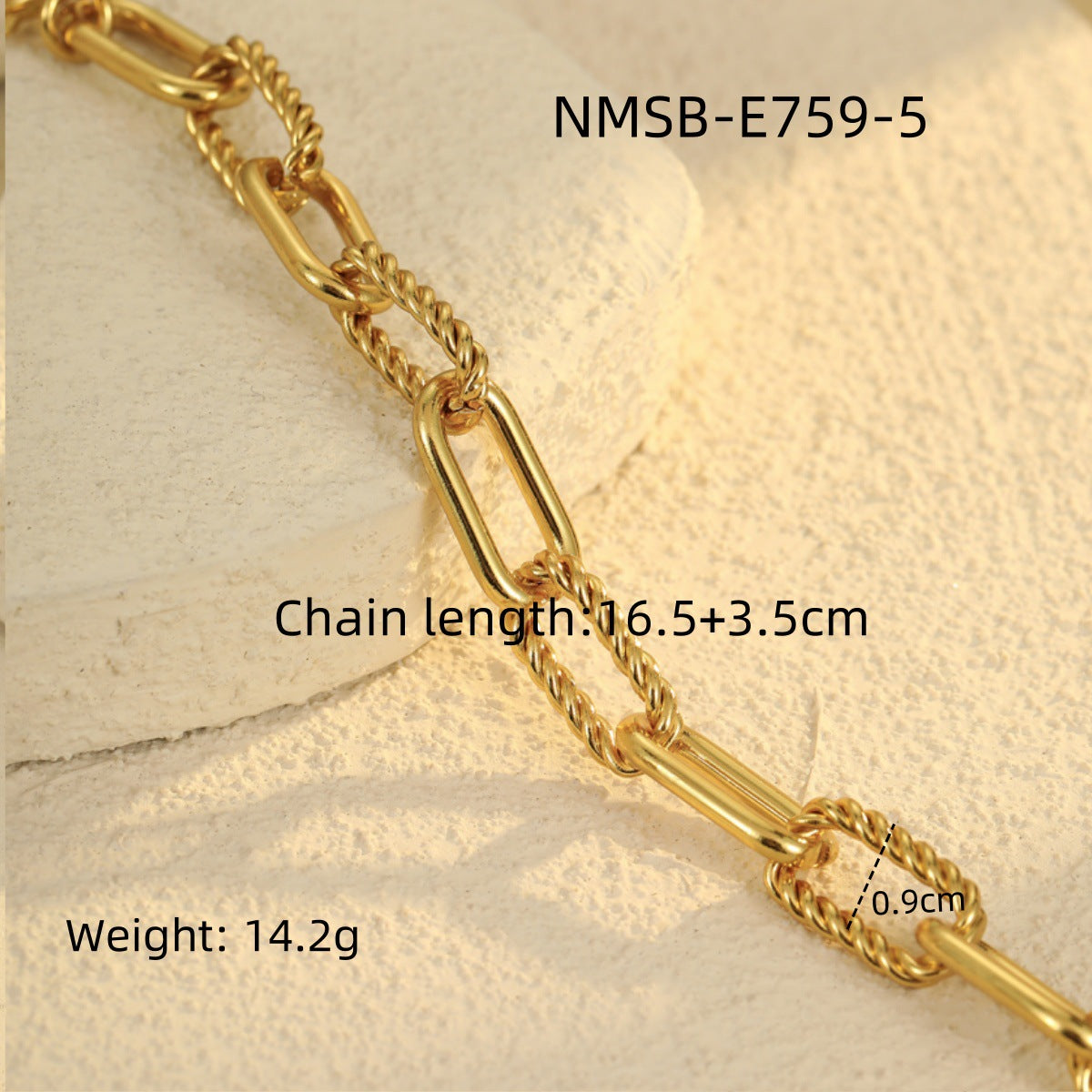 Bracciale da donna in stile punk geometrico in acciaio inossidabile placcato con anelli intrecciati e dettagli sferici