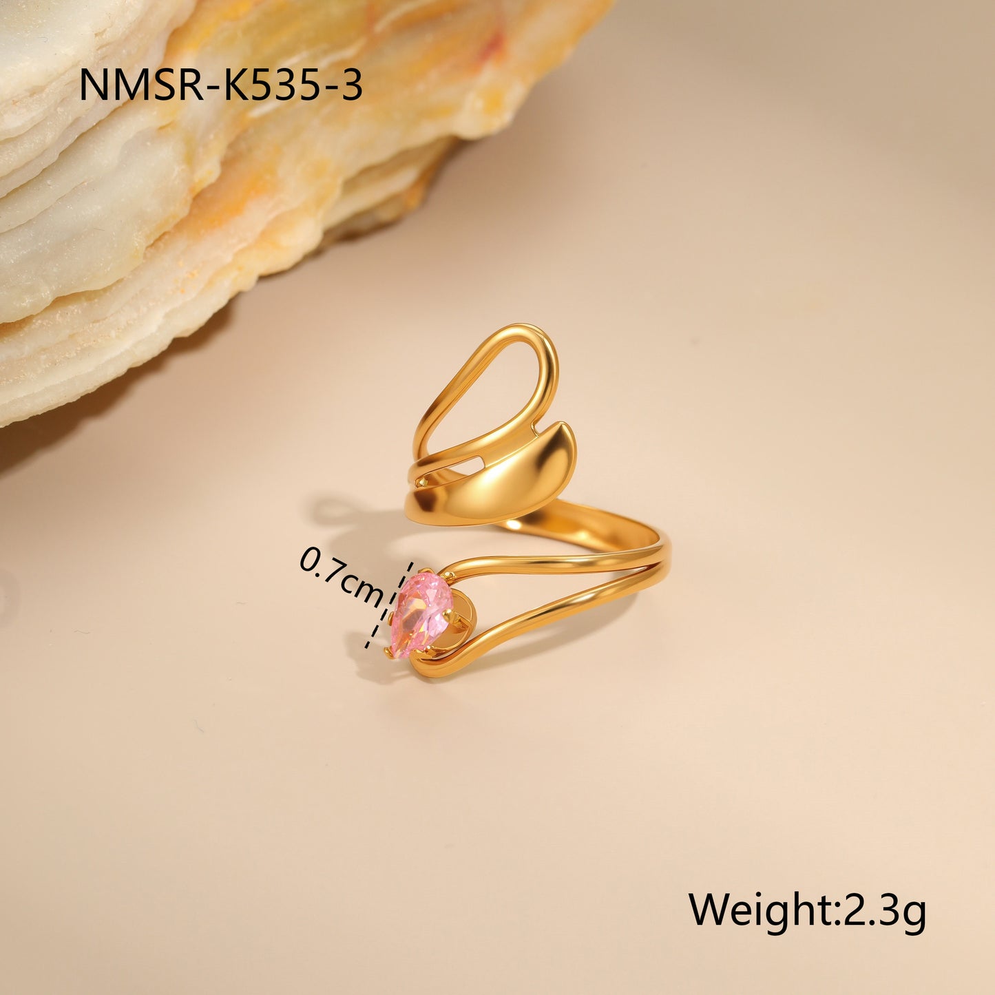 Anello Minimalista Geometrico in Acciaio Inossidabile con Placcatura in Oro 18K e Zirconia Rosa da Donna