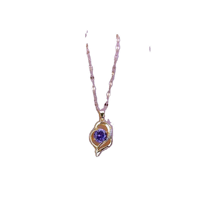 Collana minimalista in acciaio al titanio a forma di cuore con intarsio in strass, finitura placcata, catena a O, gioielli unisex leggeri per clavicola