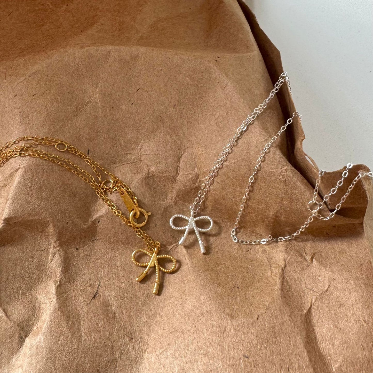 Minimalist Bow Knot Necklace in 925 Sterling Silver with Geometric Outline and Fresh Sweet Aesthetic