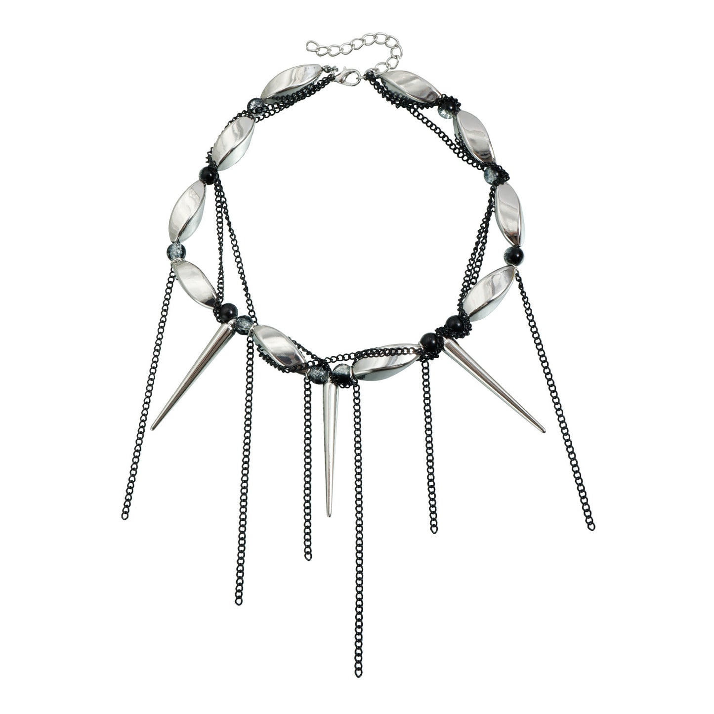 Gothic Streetwear Geometric Alloy Plated Beaded Cone Spiral Tassel Necklace for Women