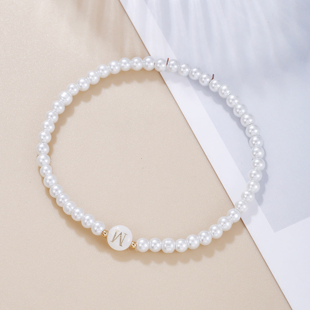 Minimalist Sweet Letter Imitation Pearl Handmade Bracelet for Women