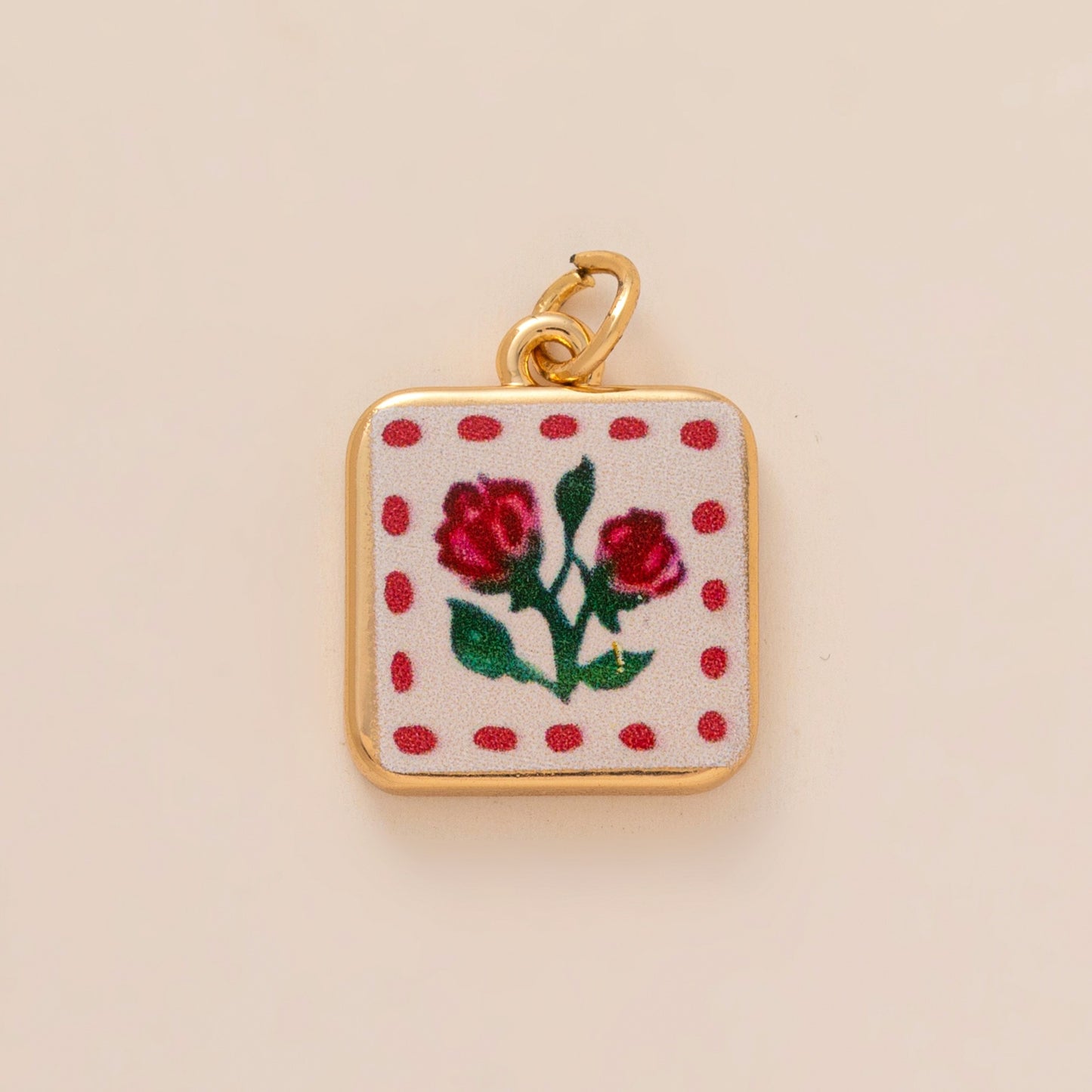 Sweet Floral Heart Brass Plated Drip Oil Charm Bar
