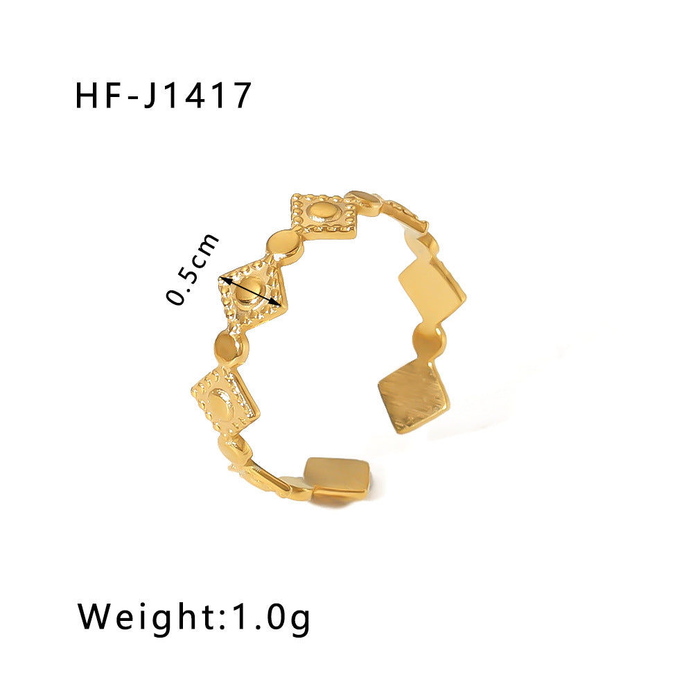 Minimalist Instagram Style Geometric Hollow Leaf and Floral Titanium Steel Ring with 18K Gold Plating for Women