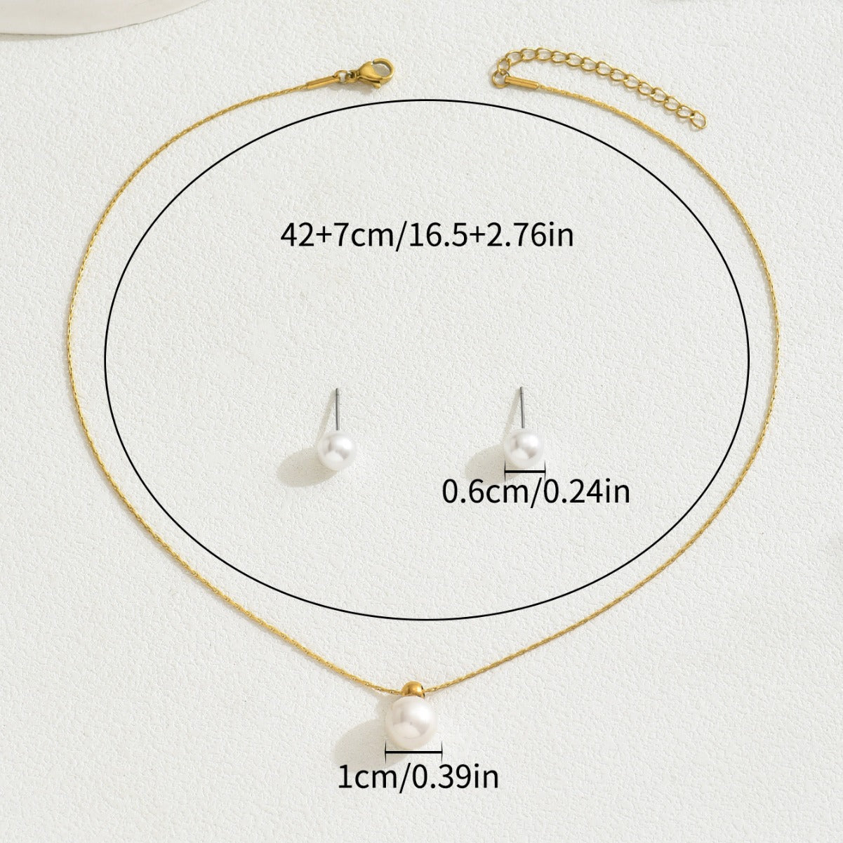 Set Collana e Orecchini Donna Minimalista Geometrico con Perle in Lega e Intarsi Artigianali