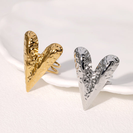 Vintage Style Heart-Shaped Gold-Plated Stainless Steel Open Ring for Women with Elegant Sophisticated Look
