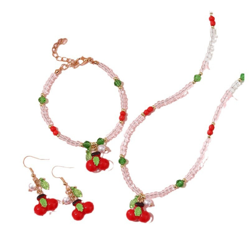 Set di collane con ciondoli a forma di fiocco, ciliegia, uva, frutta e stella marina in resina per bambine con catena di perline