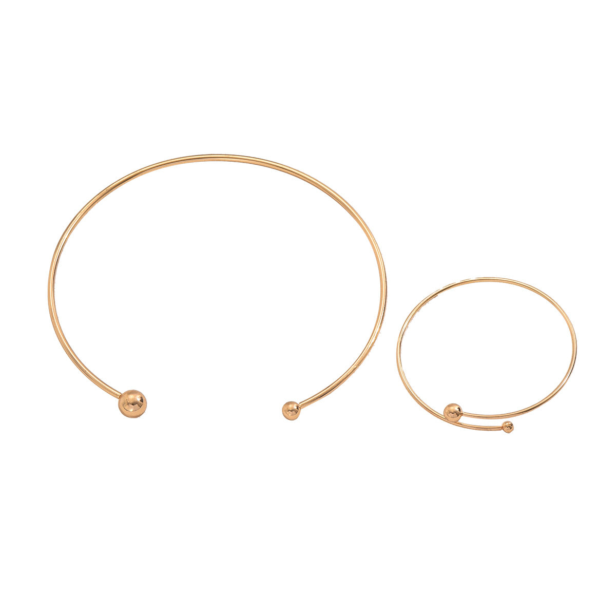 Set de collar y pulsera de aleación con diseño geométrico minimalista para mujer, con acabado chapado y diseño de anillos circulares