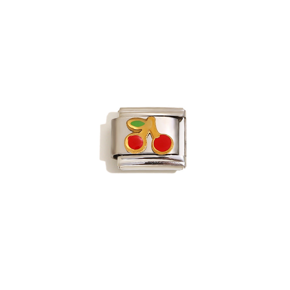 Elegant 18K Gold Plated Drip Oil Square Stainless Steel Charm Bar for Women