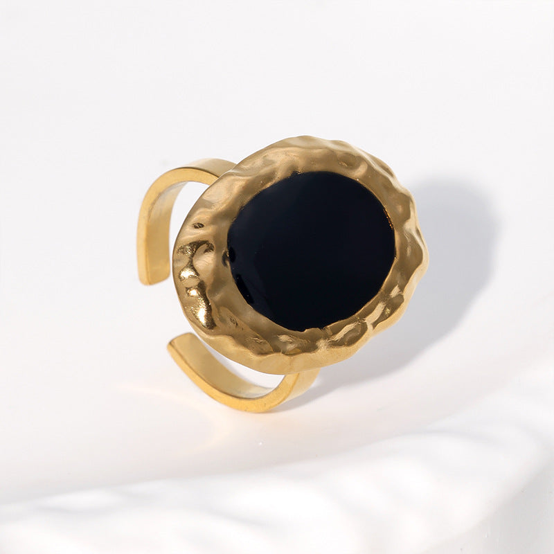 Anello rotondo minimalista in acciaio inossidabile con finitura placcata per donna Accessorio di moda a fascia aperta geometrica