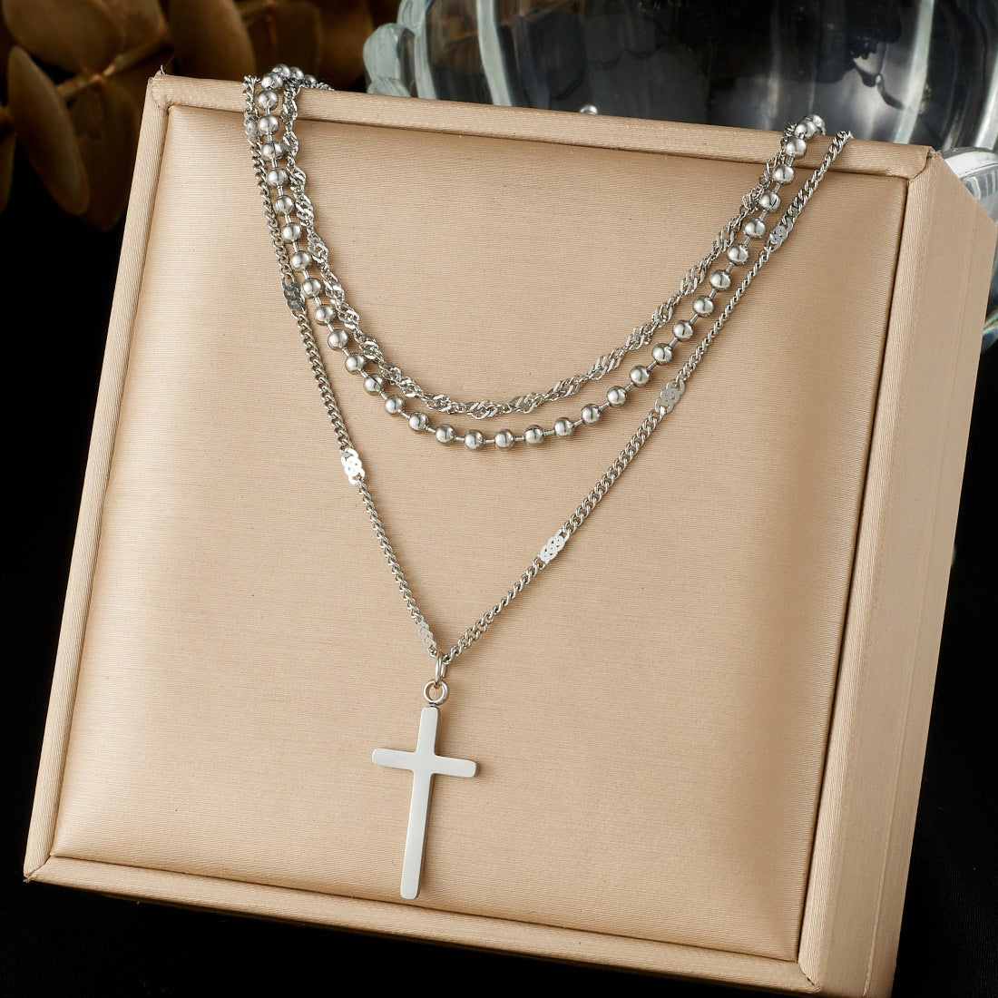 Vintage Gold Plated Cross Stainless Steel Necklace for Women