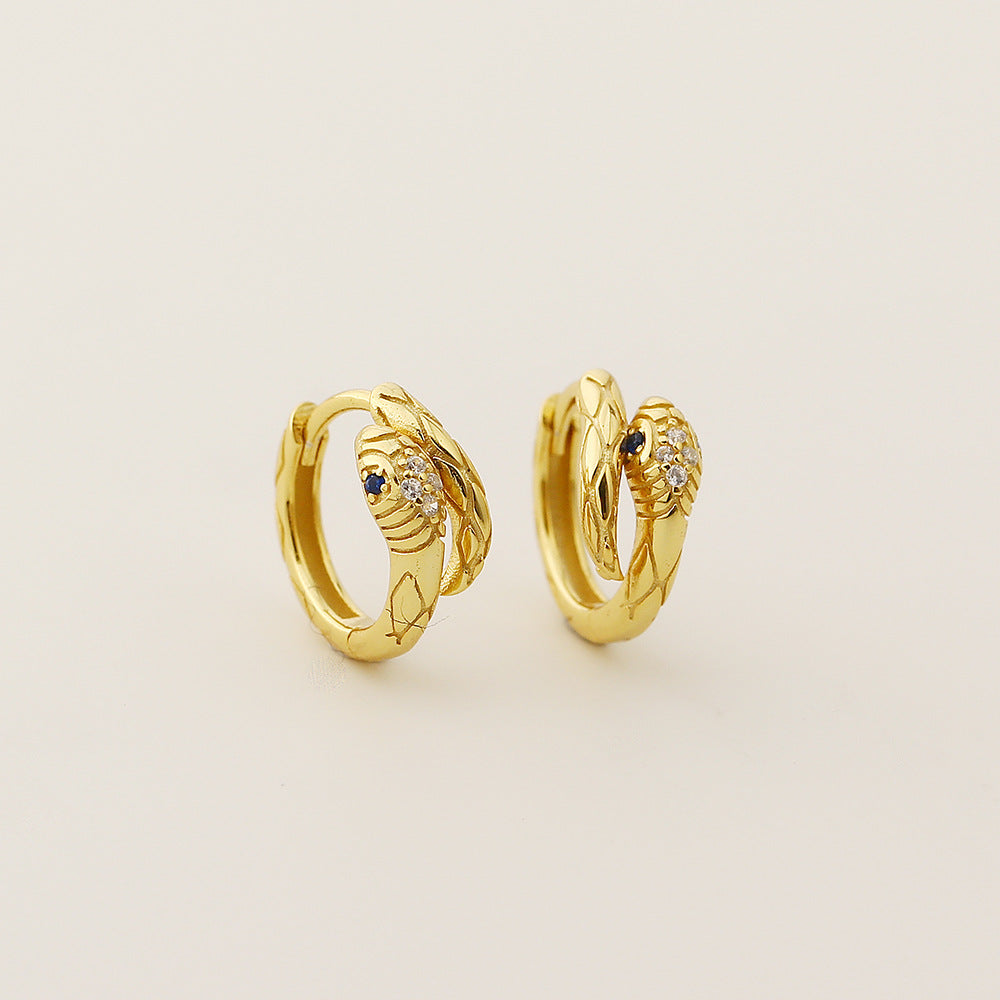 Pendientes Minimalistas de Plata de Ley 925 con Forma de Serpiente e Incrustaciones de Diamantes de Imitación, Unisex