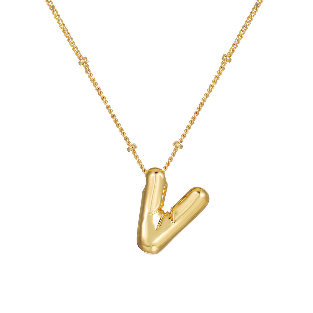 18K Gold Plated Heart Letter Necklace Minimalist Polished Brass Pendant Cable Chain for Women