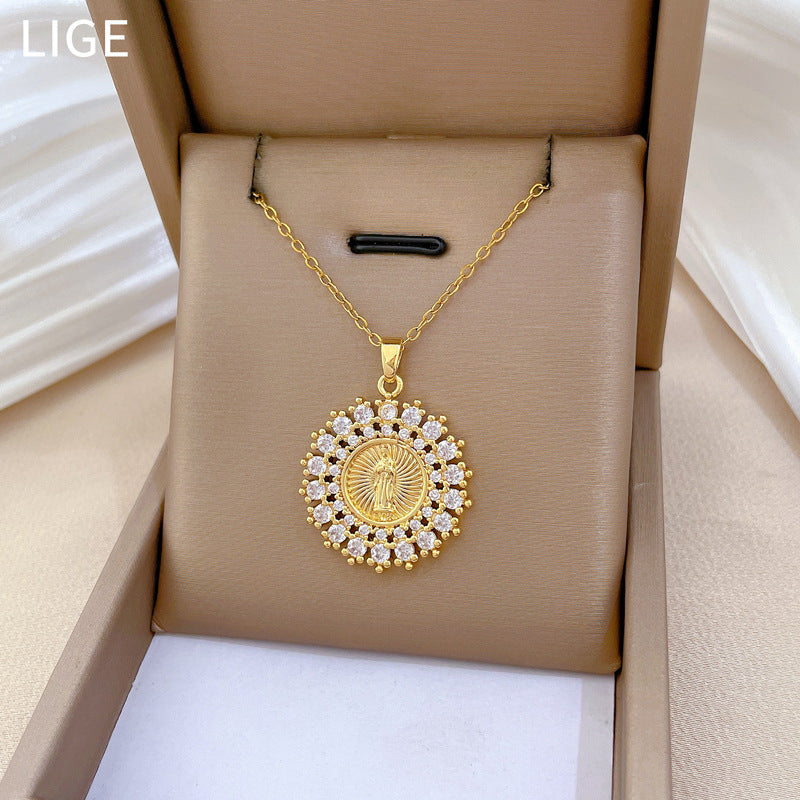 Collana in acciaio inossidabile a forma di animale in stile cartone animato con accenti di strass completi per donne e uomini, delicata catena per clavicola