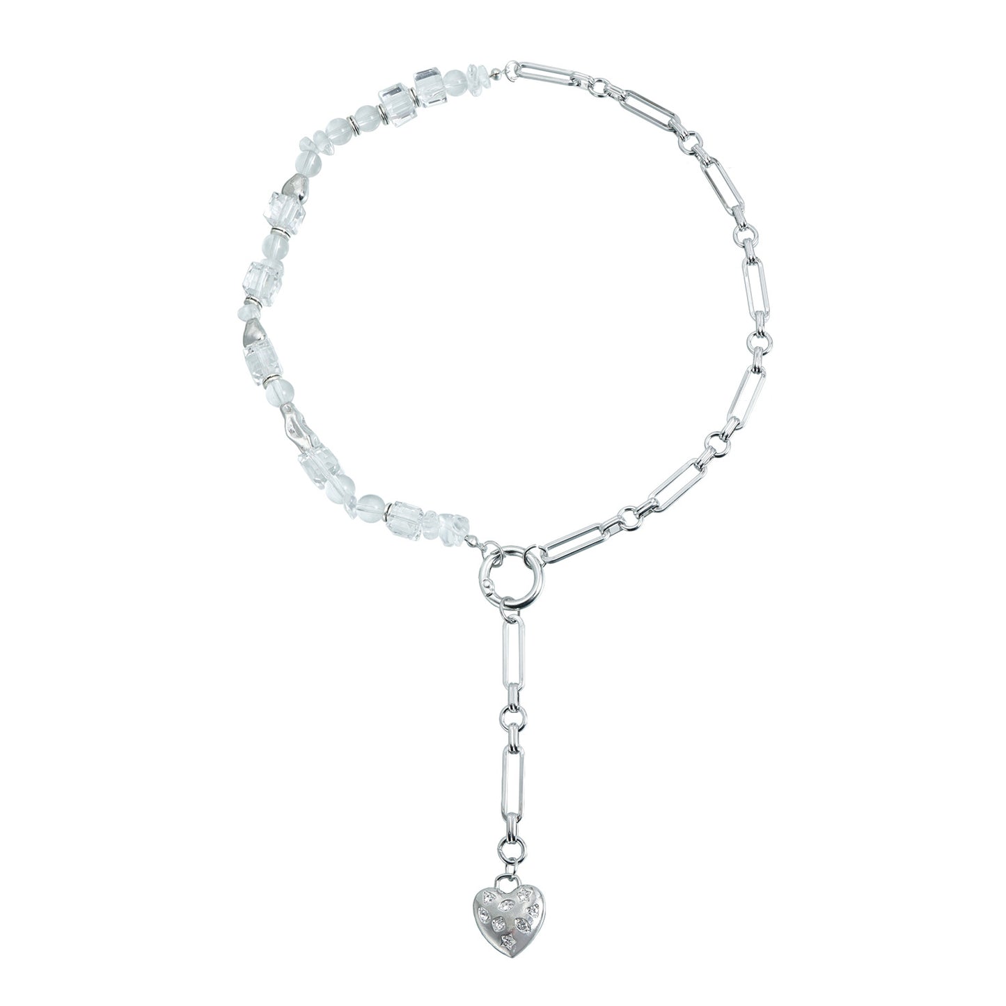 Vintage Luxury Heart Geometric Crystal Rhinestone Plated Alloy Necklace Earring Set