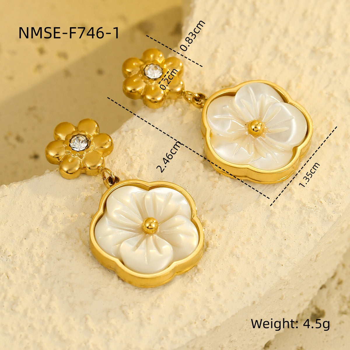 Elegante Collana Pendente Floreale da Donna in Acciaio Inossidabile con Zircone e Intarsio di Madreperla