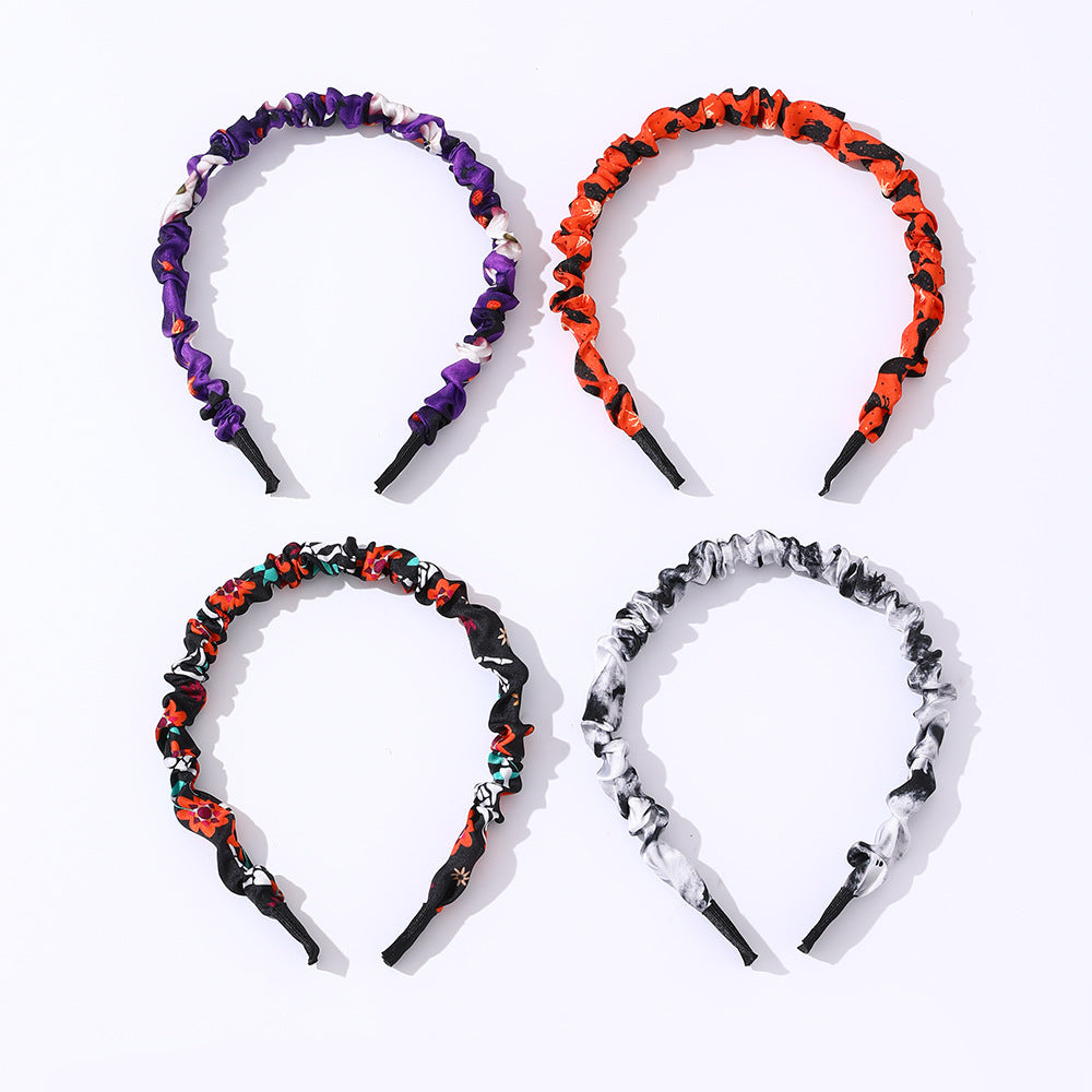 Set di elastici per capelli a tema Halloween per bambini con motivo gatto nero e zucca, design floreale in cotone