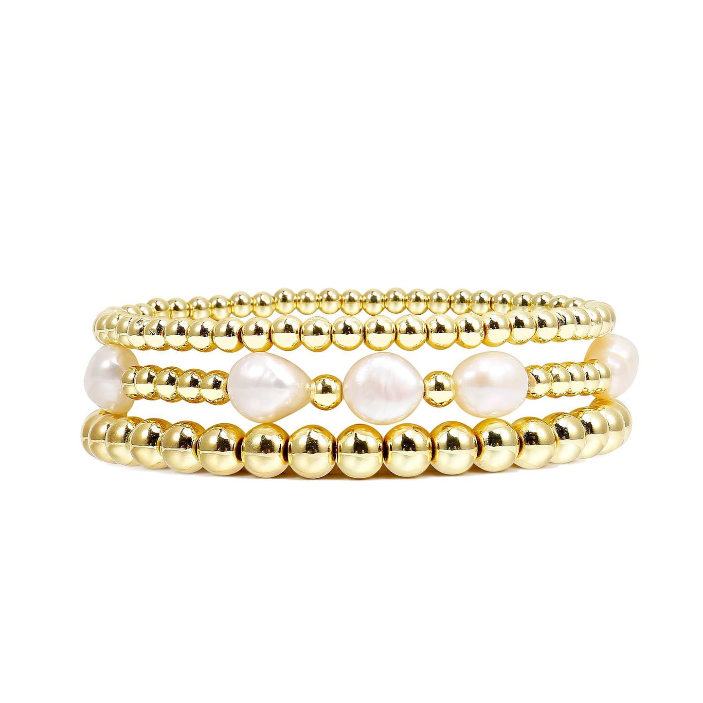 Elegant Gold Plated Hematite Elastic Bracelet with Baroque Imitation Pearls Geometric Multi-Layer Design for Women