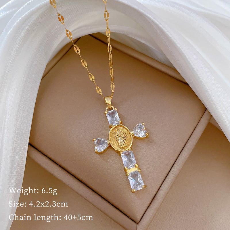 Geometric Minimalist Titanium Steel Necklace with Copper Pendant Plated in Real Gold Irregular Chain