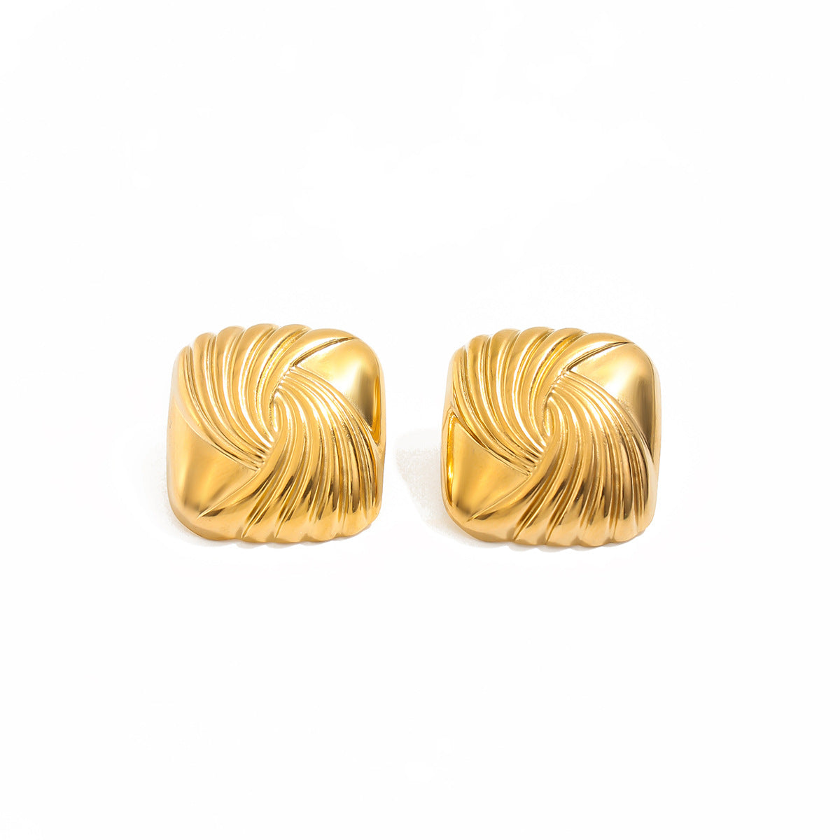 Minimalist 18K Gold Plated Square Striped Stainless Steel Earrings for Women
