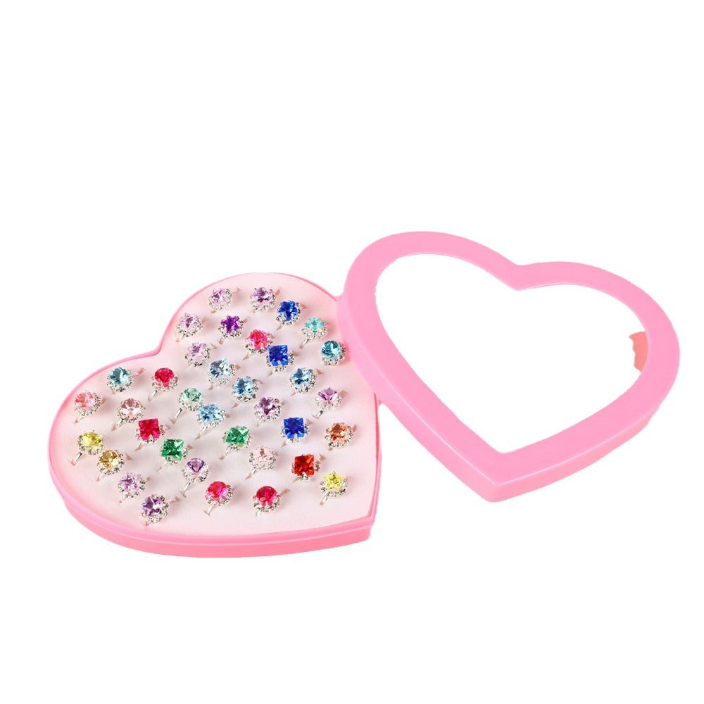 Anello da bambina in stile cartone animato, poligonale, in lega con intarsio di ametista, finitura in polvere scintillante, confezione regalo