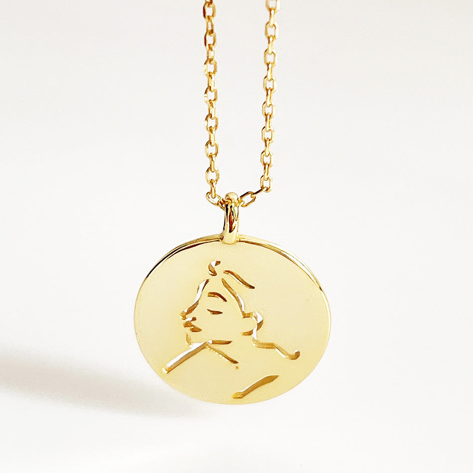 Sweet Minimalist Geometric 925 Sterling Silver Gold Plated Cartoon Face Pendant Necklace for Women